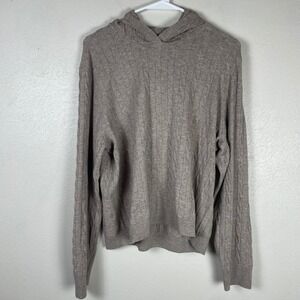 Uniqlo Womens XL Cable Knit Hoodie Sweater Taupe Brown Marl Long Sleeve